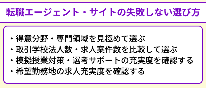 教育業界に強い転職エージェント・サイトの失敗しない選び方のイラスト